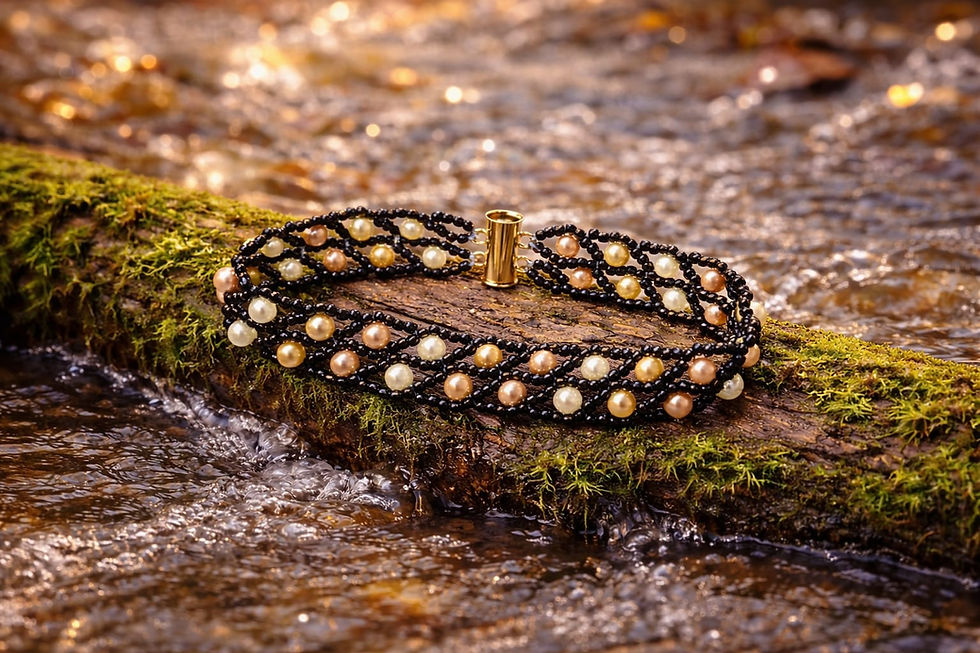 Handmade rosewood, dark gold, antique gold, and lemon chiffon, metallic iris brown beaded bracelet