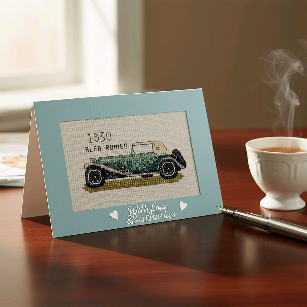 Thumbnail: handcrafted greeting card of a vintage Alpha Romeo car