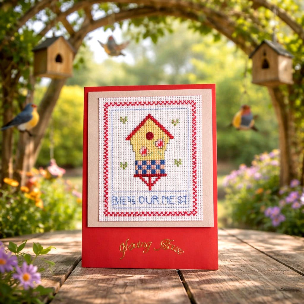 handcrafted new home card of a bird box