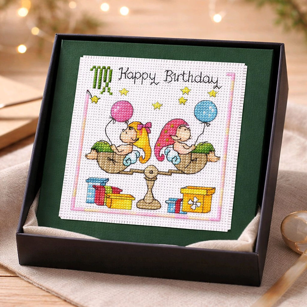 Thumbnail: Handcrafted card of two babies on a set of balanced scale depicting the star sign Libra