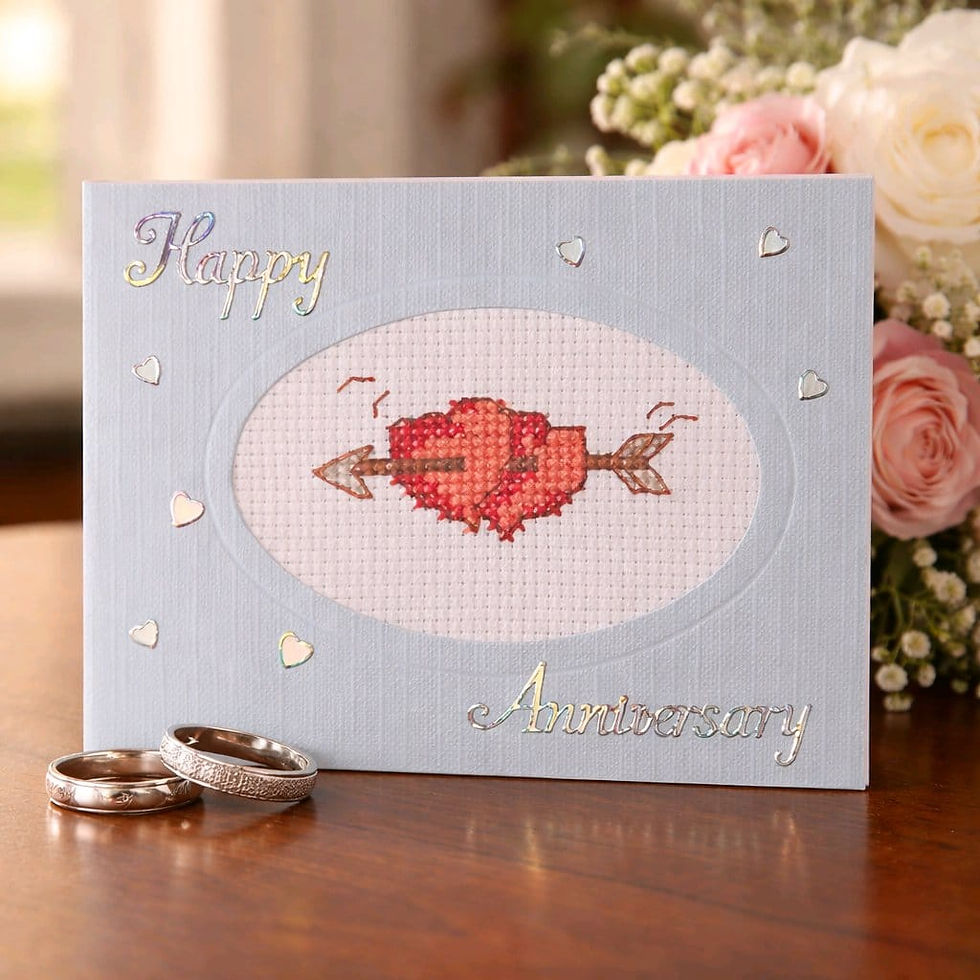 Handcrafted anniversary card of hearts and an arrow