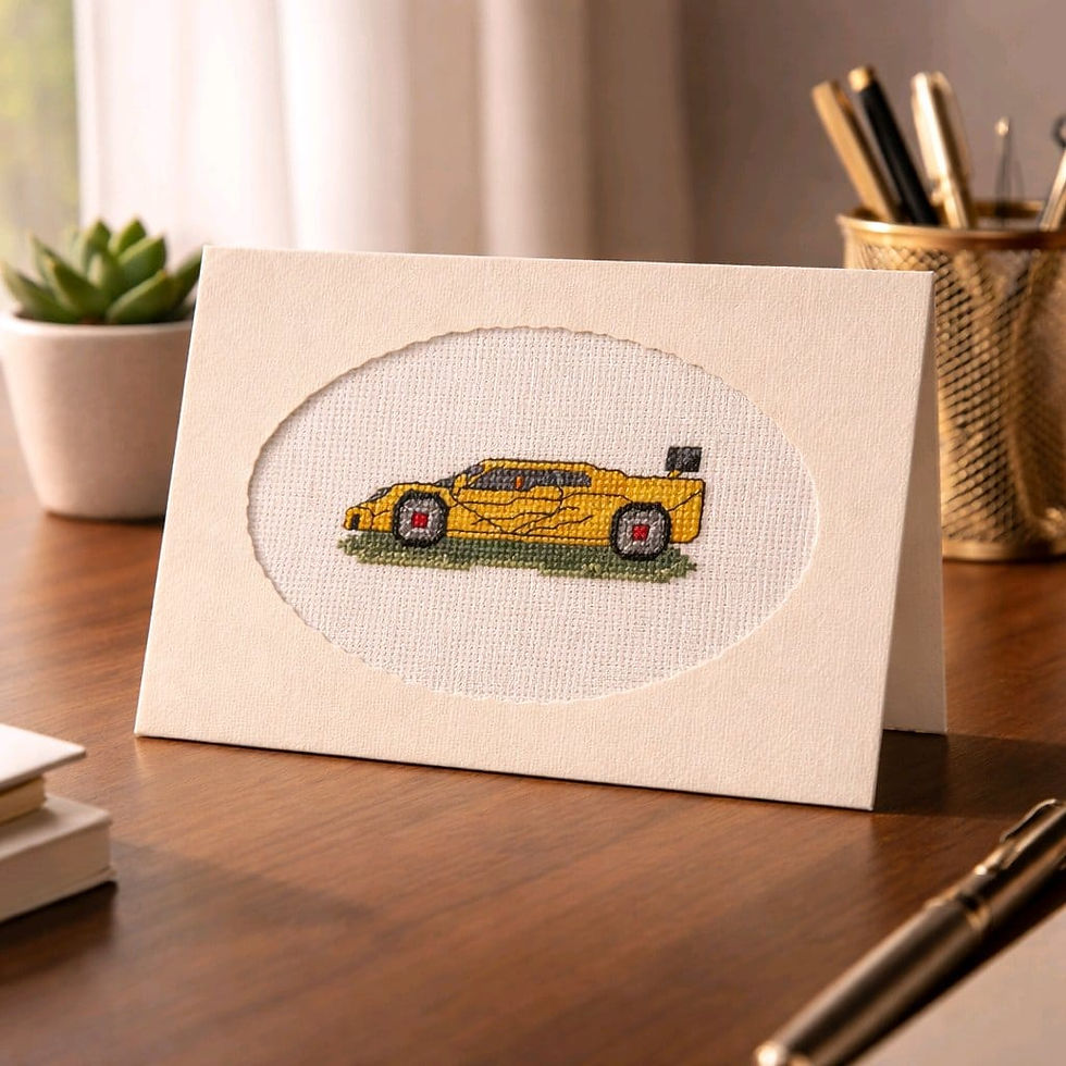 Thumbnail: handcrafted card of yellow ferrari sports car