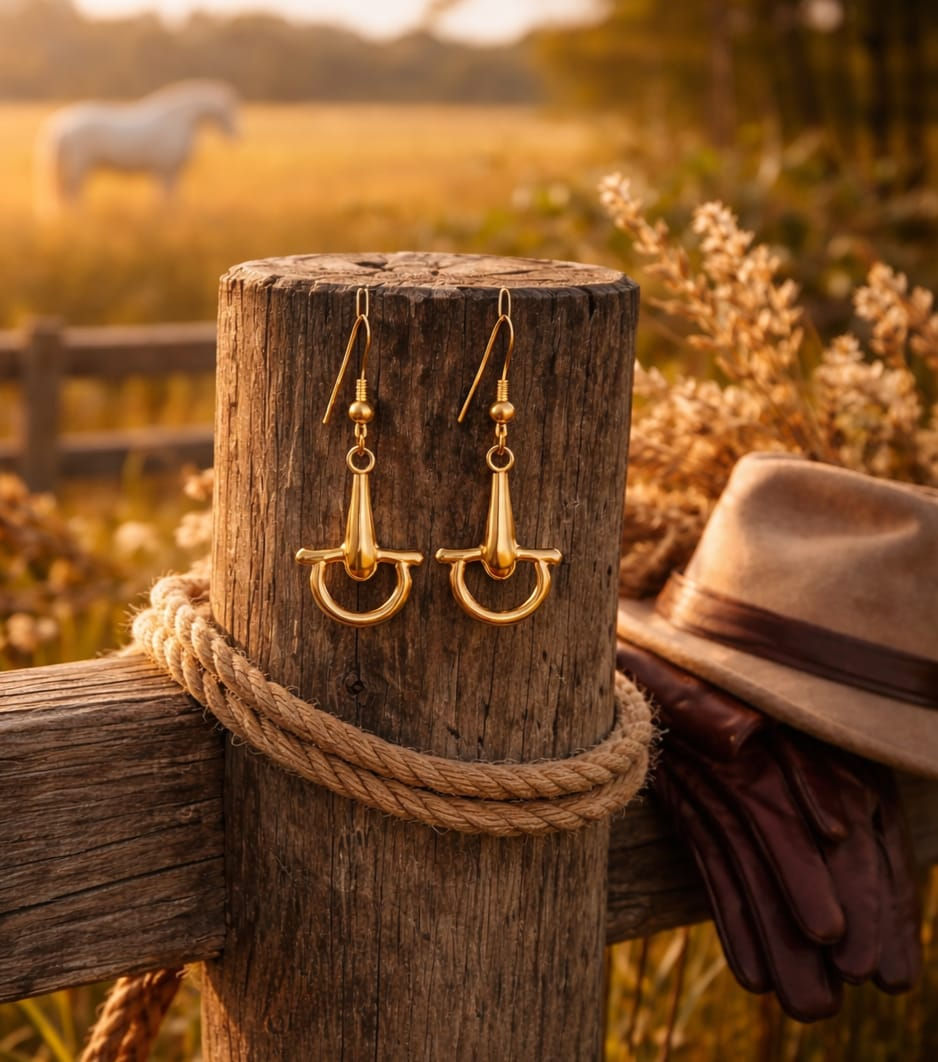 Handcrafted gold equestrian bit drop earrings