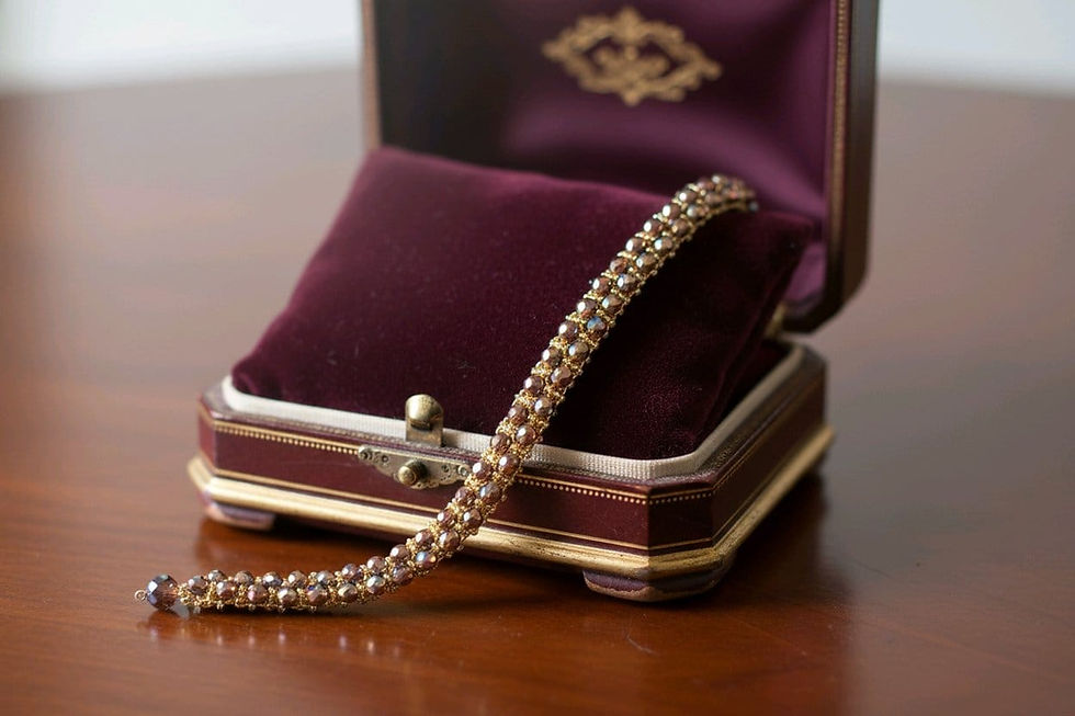 Thumbnail: Handmade autumn rainbow and silver lined topaz beaded bracelet