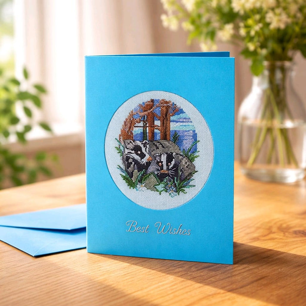 Thumbnail: handcrafted greeting card of badgers 