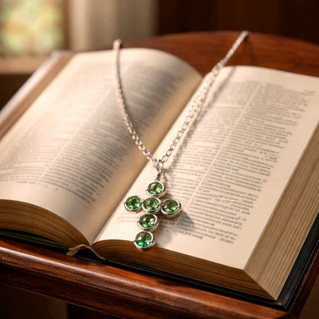 Handmade wire wrapped lime green beaded cross necklace