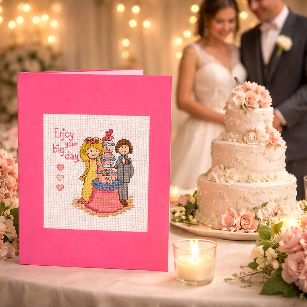 handcrafted Wedding card of a couple and wedding cake