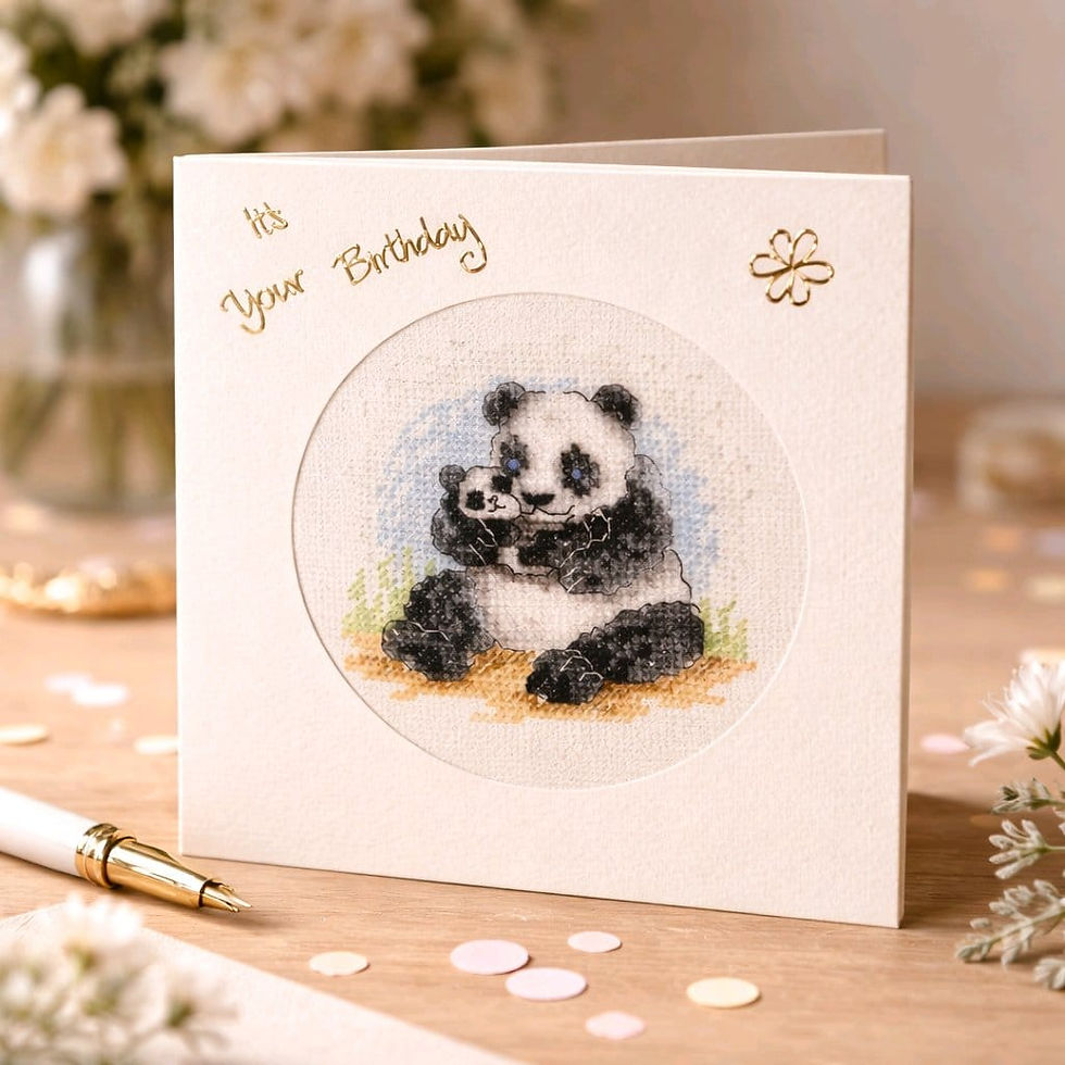 Thumbnail: handcrafted birthday card of a panda and her baby