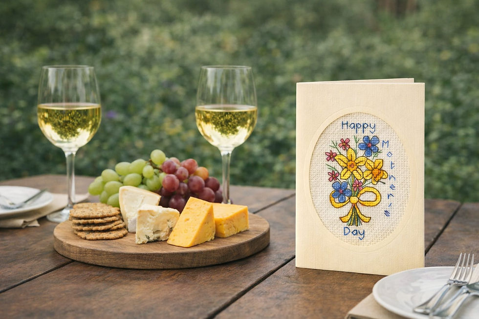 handcrafted Mothers Day card of flower posy and yellow ribbon