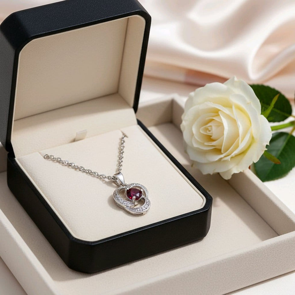 Thumbnail: Handcrafted silver Necklace, featuring red round stone in a silver setting 