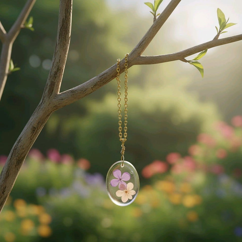 Handmade clear flower resin necklace with gold chain