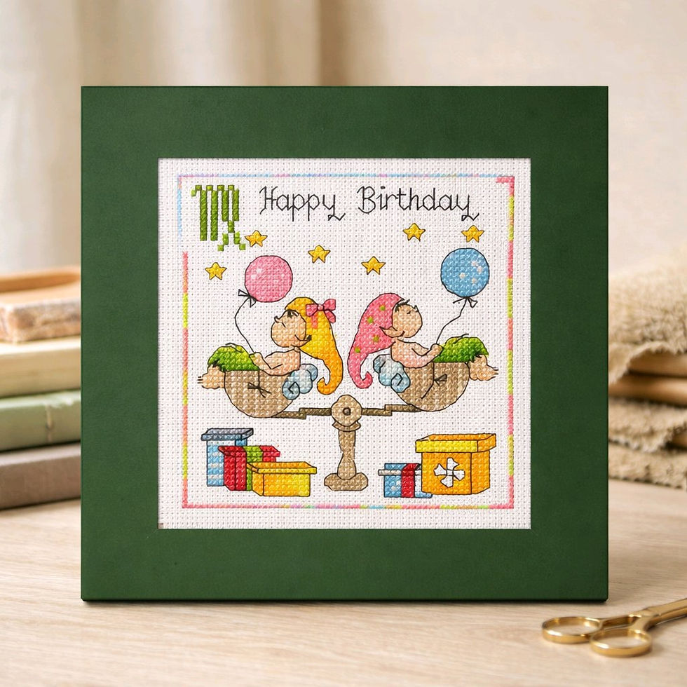 Thumbnail: Handcrafted card of two babies on a set of balanced scale depicting the star sign Libra