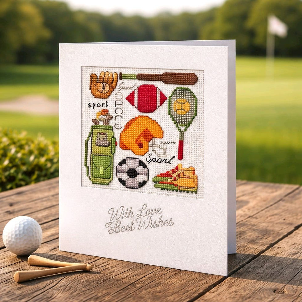 handcrafted greeting card of sports equipment