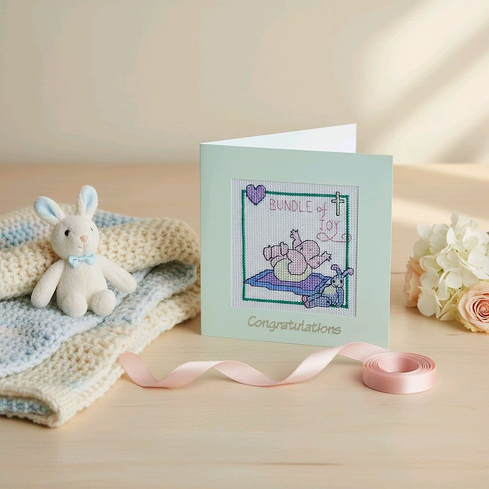 handcrafted new baby card of baby and bunny