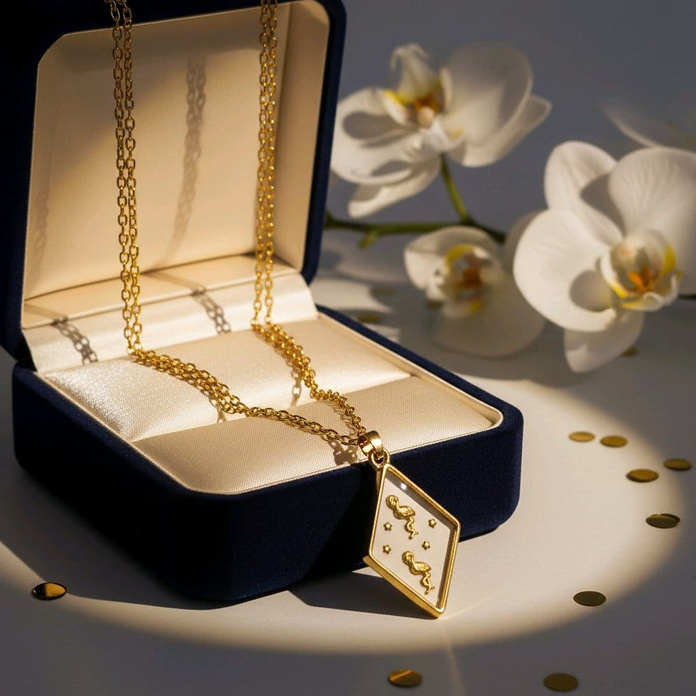 Thumbnail: Handmade clear seahorse resin necklace with gold chain