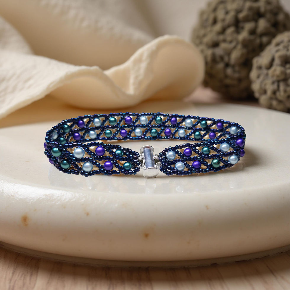 Handmade teal, blue, purple beaded bracelet