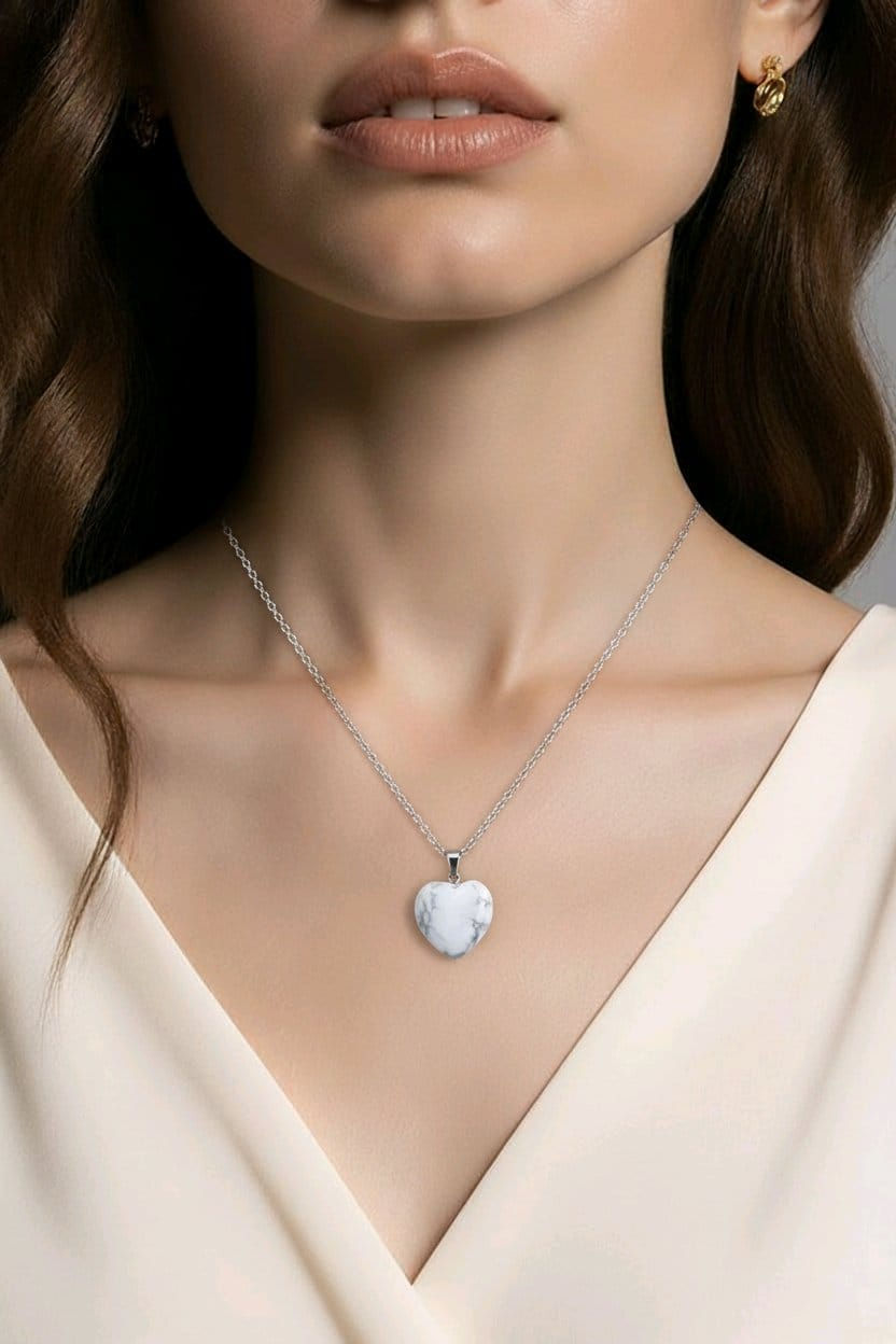 Thumbnail: Handcrafted silver necklace, featuring marble heart pendant