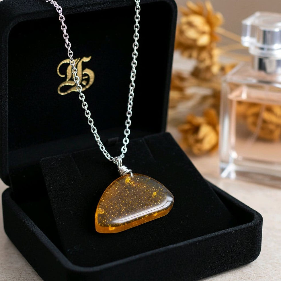 Handmade orange resin necklace with silver chain