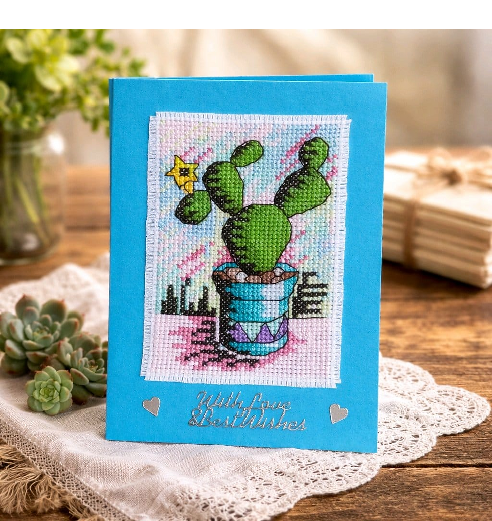 Thumbnail: handcrafted greeting card of blooming cactus in a pot