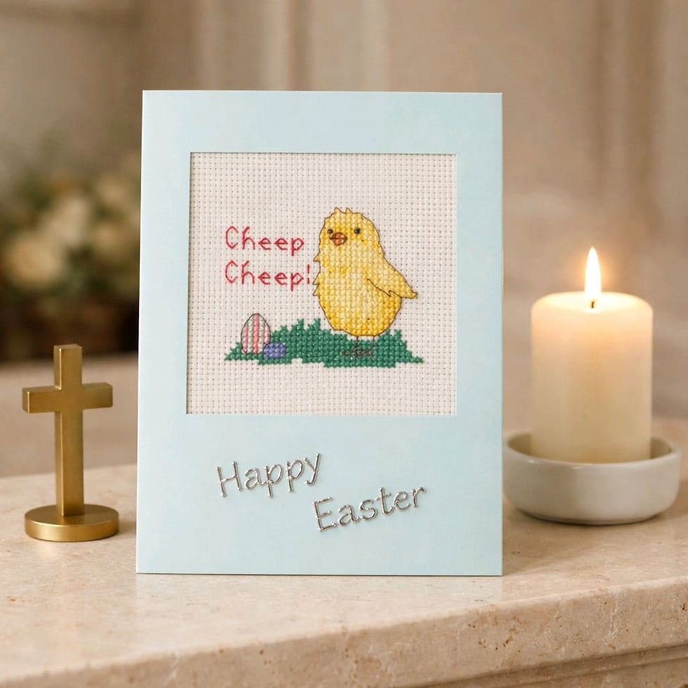 Thumbnail: handcrafted Easter card of baby chick and easter eggs