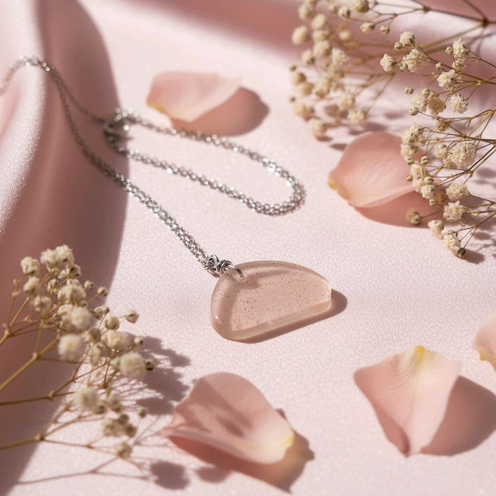 Thumbnail: Handmade pale pink resin necklace with silver chain