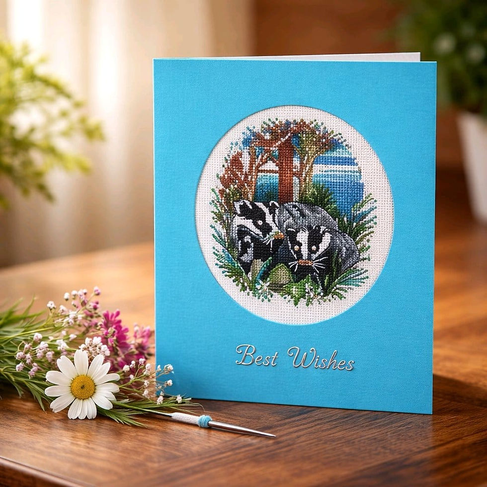 Thumbnail: handcrafted greeting card of badgers 