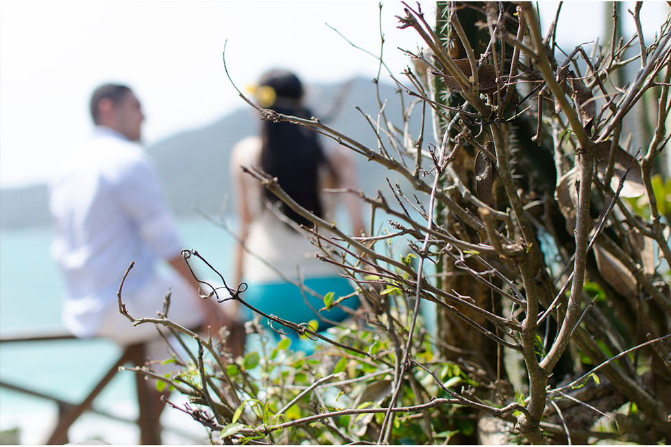 foto com casal em desfoque e espinhos em foco