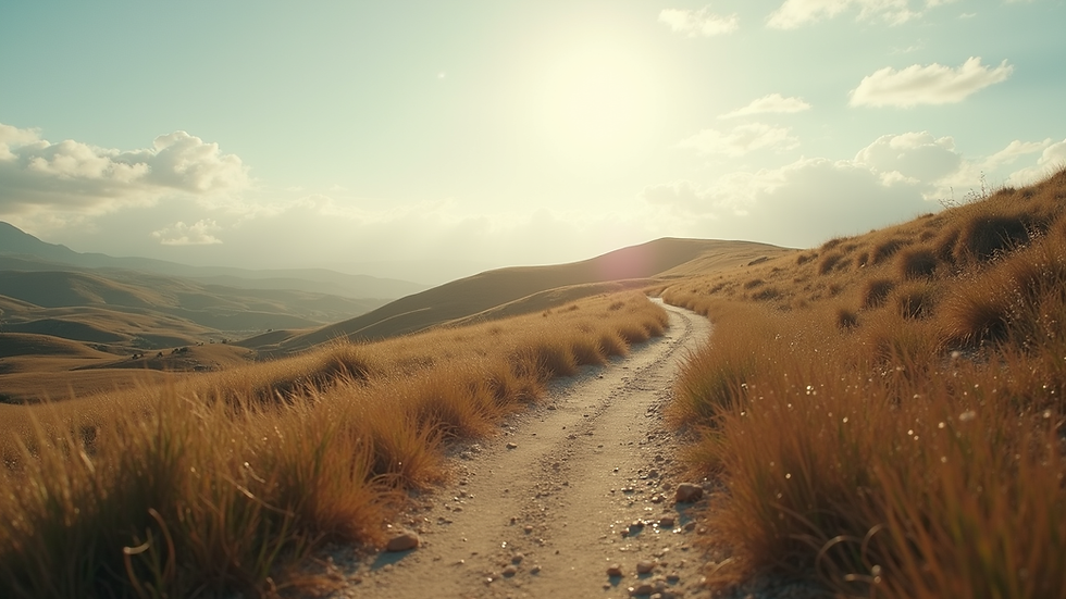 Eye-level view of a serene landscape with a winding path