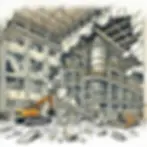 Illustration of a damaged industrial building with cracked walls, fallen debris, and disrupted machinery, highlighting the importance of seismic certification for safety.
