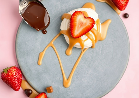 create a beautiful curated background of Signature Drizzles__Chocolate sauce_White chocola