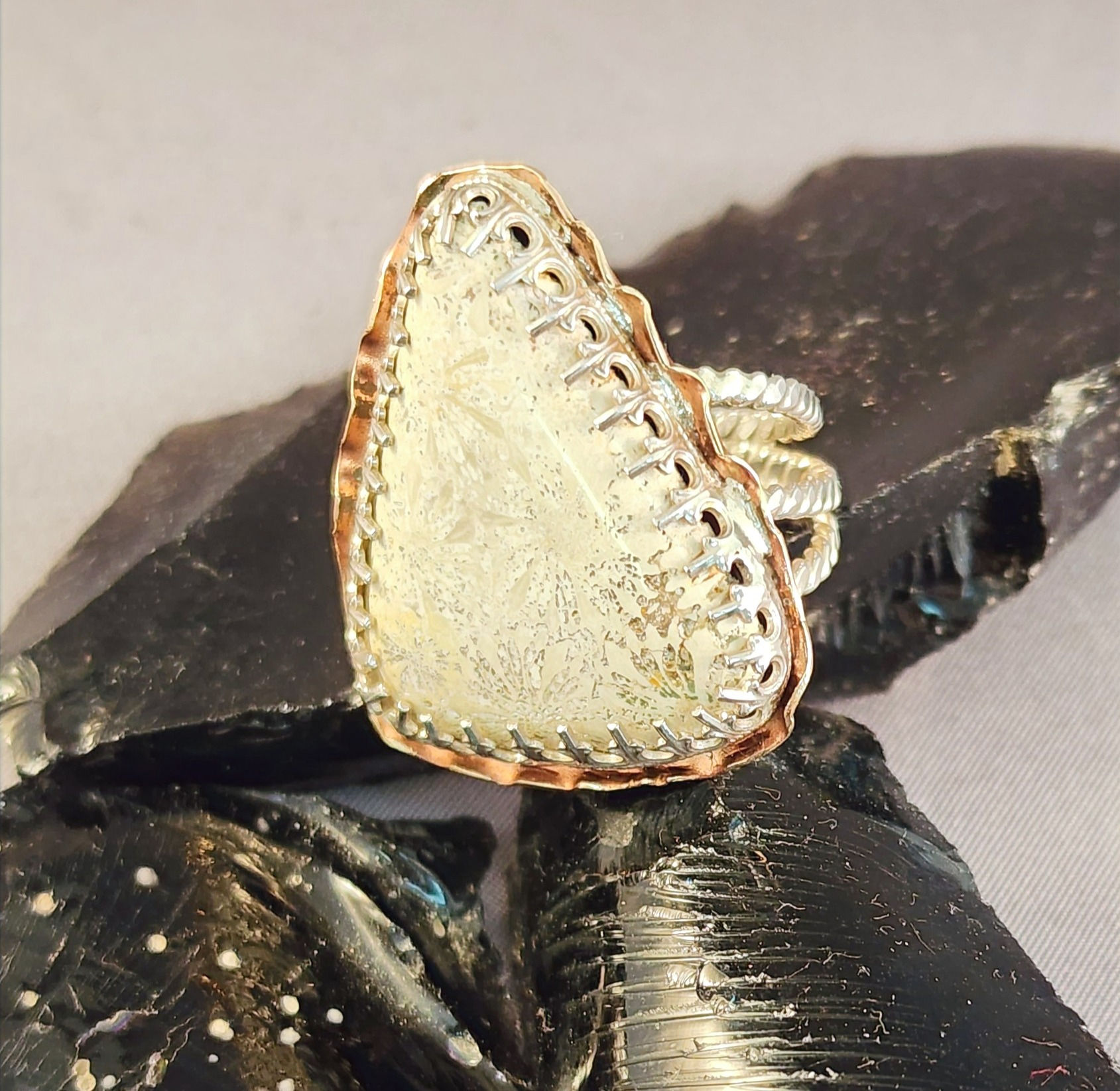 White Dinosaur Mixed Metal Ring