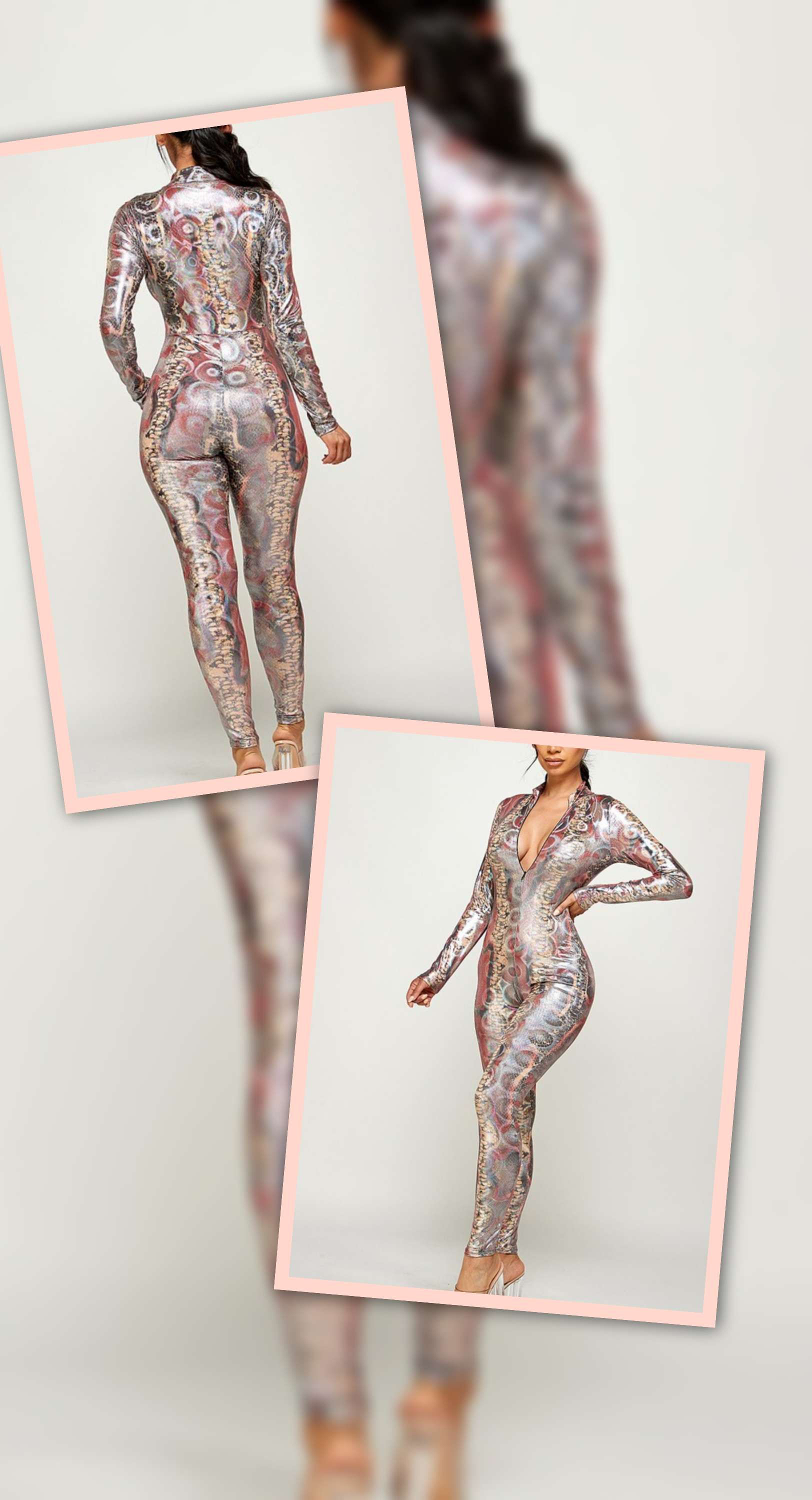Holographic snake print jumpsuit