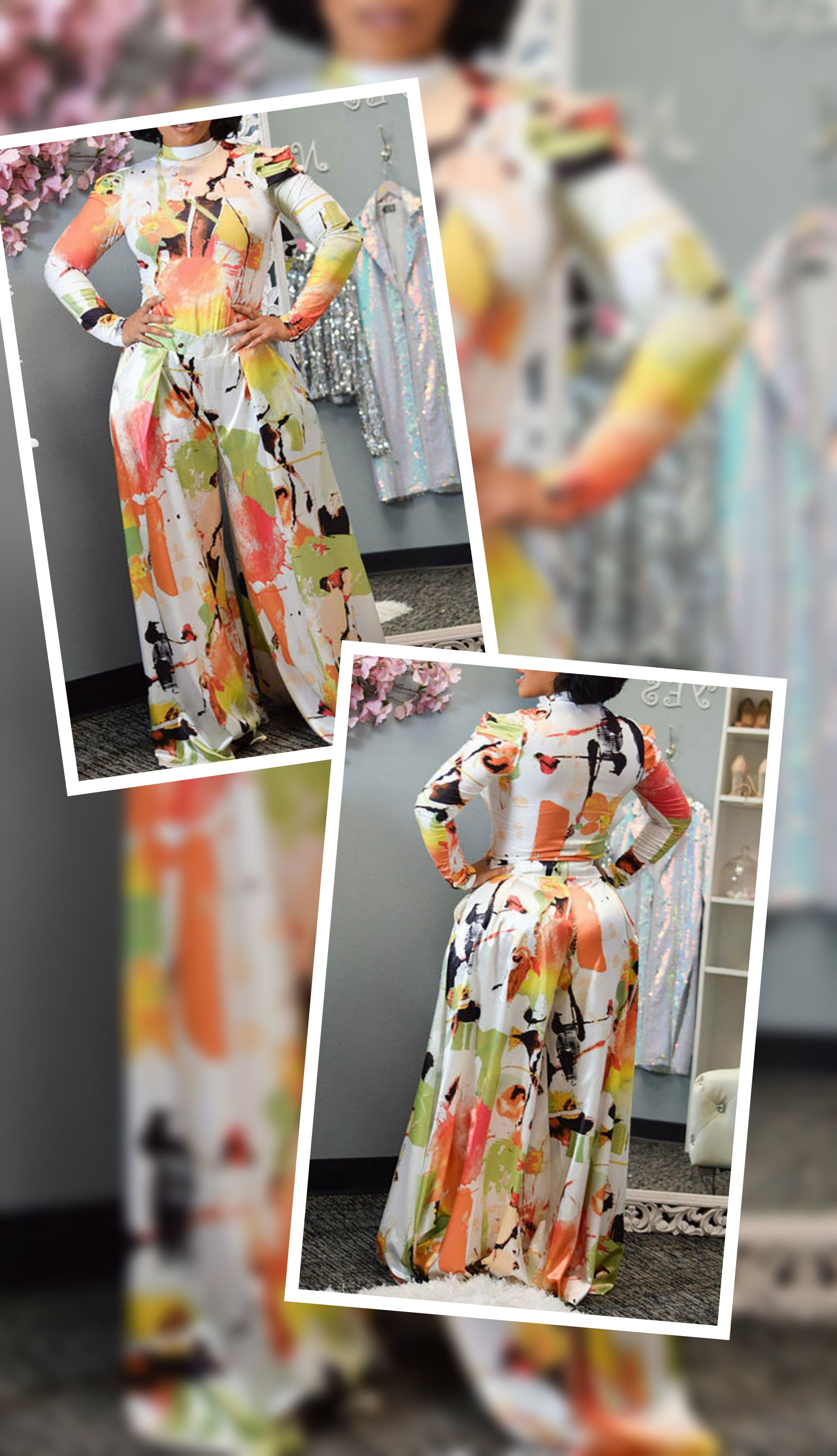 Orange Floral wide leg set