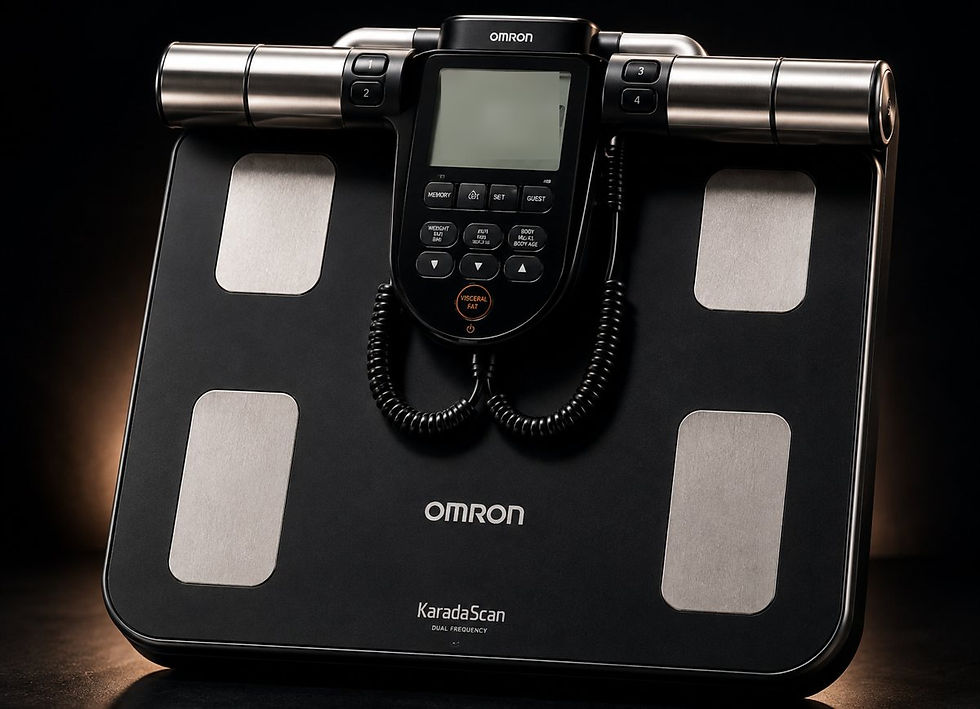 Omron body-composition monitor MBO clients use to track fat mass, lean muscle and visceral fat