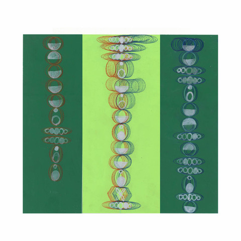 Data painting by Margaux Smith. Adjectives extracted from texts exchanged between Meadhbh and Eimhin across two fortnight periods.