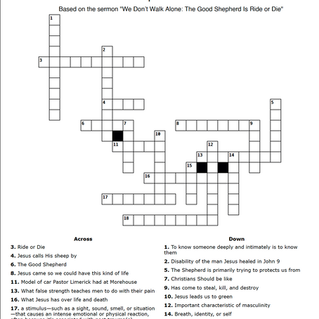 New Activity: The Good Shepherd Crossword Puzzle