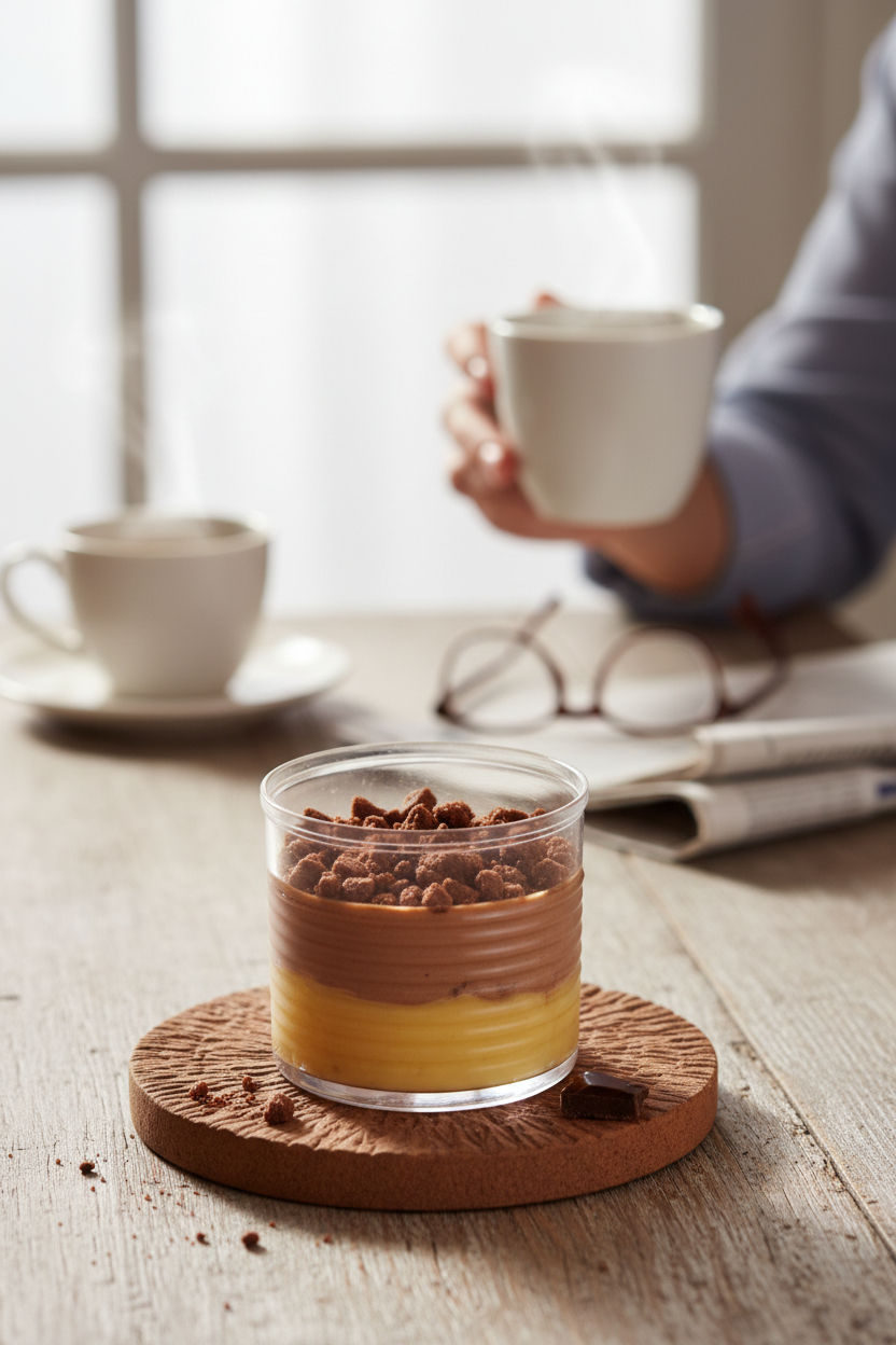 Cocoa and orange streusel dessert cans for luxury catering in Brisbane