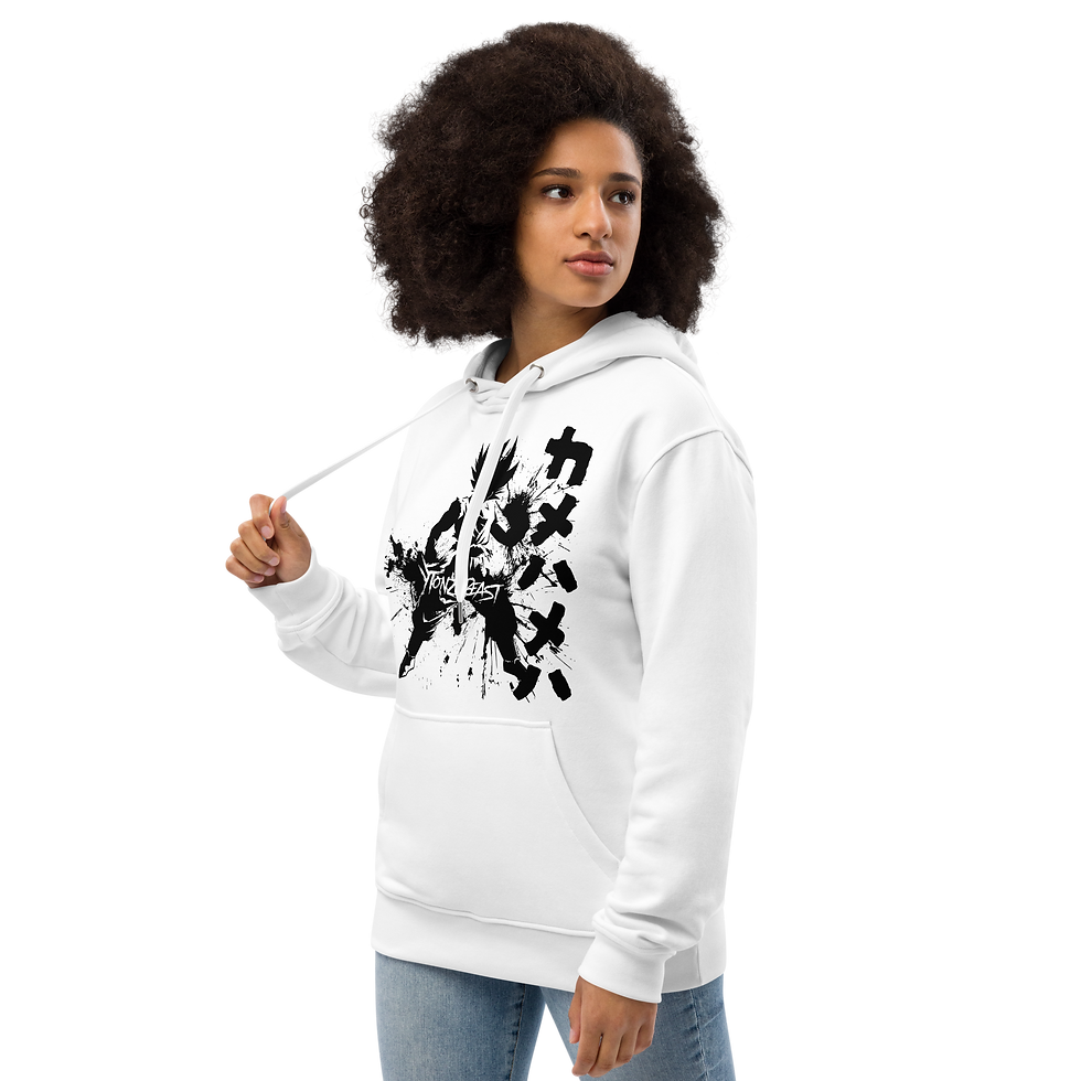 Thumbnail: Model confidently rocking the hoodie, embodying Goku’s energy and determination.
