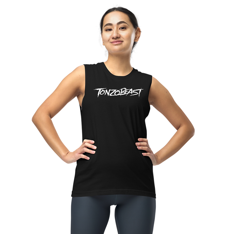 Thumbnail: Model flexing in the muscle shirt, showing off the fabric stretch and comfort.