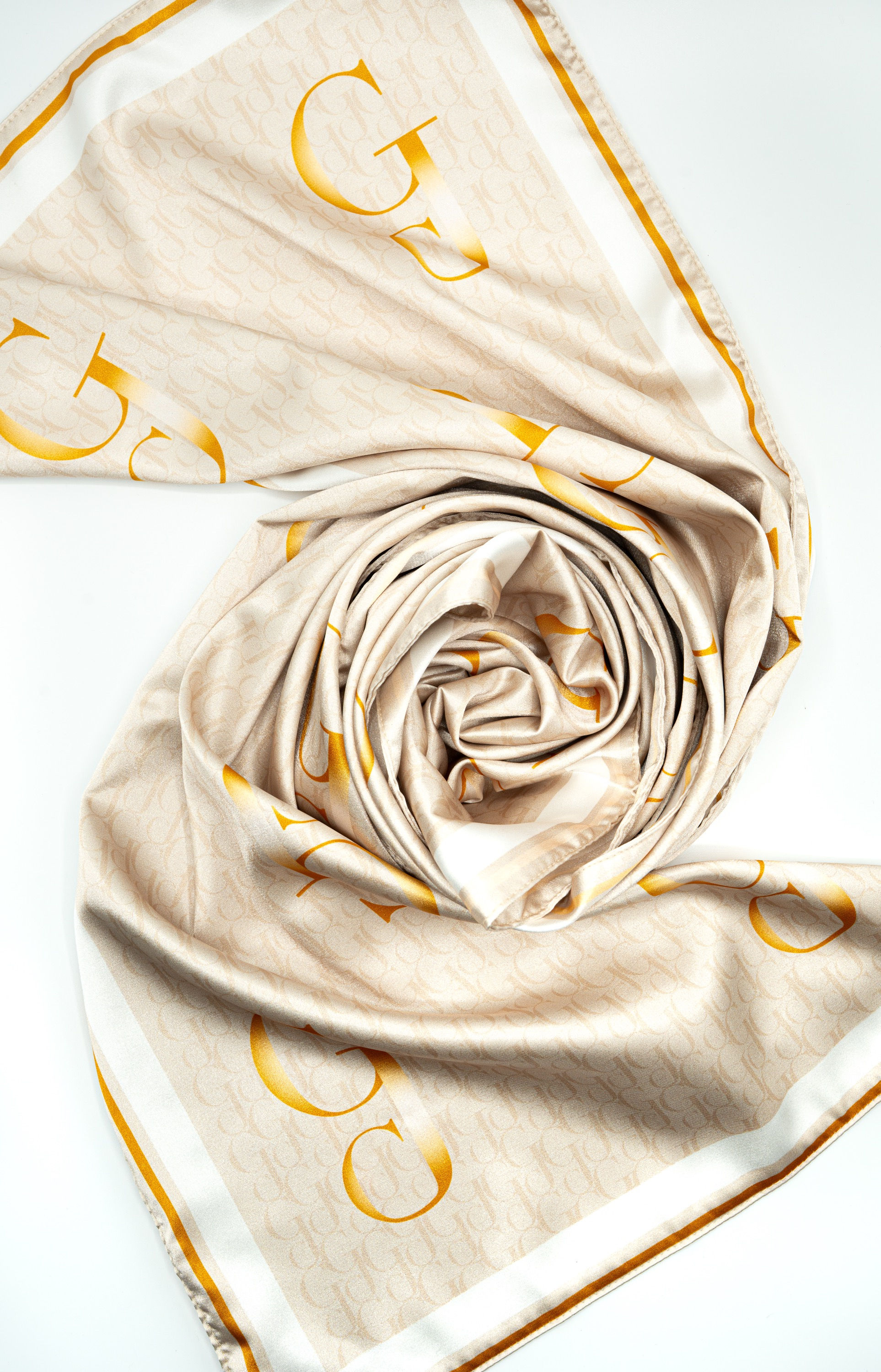 GJ SATIN SCARF BEIGE/GOLD