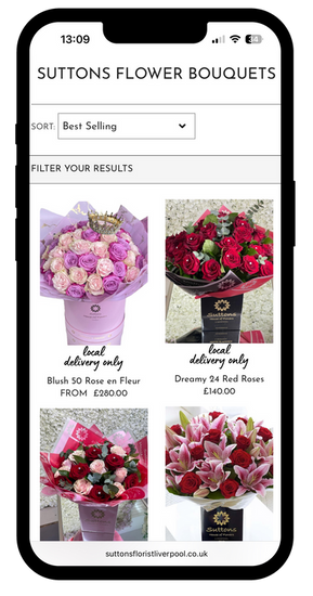 Example of Suttons' eflora florist website