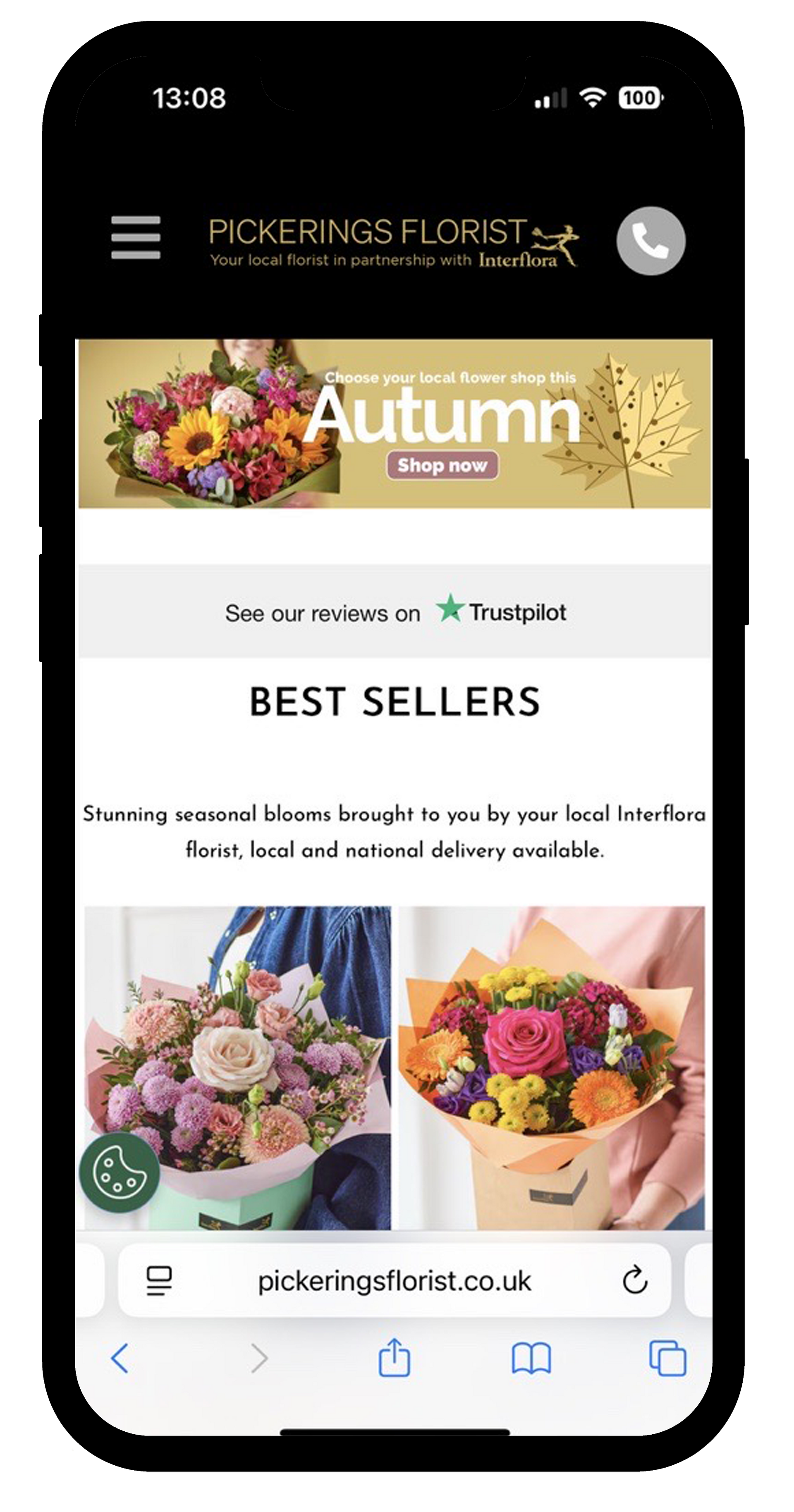 Example of Pickerings' eflora florist website