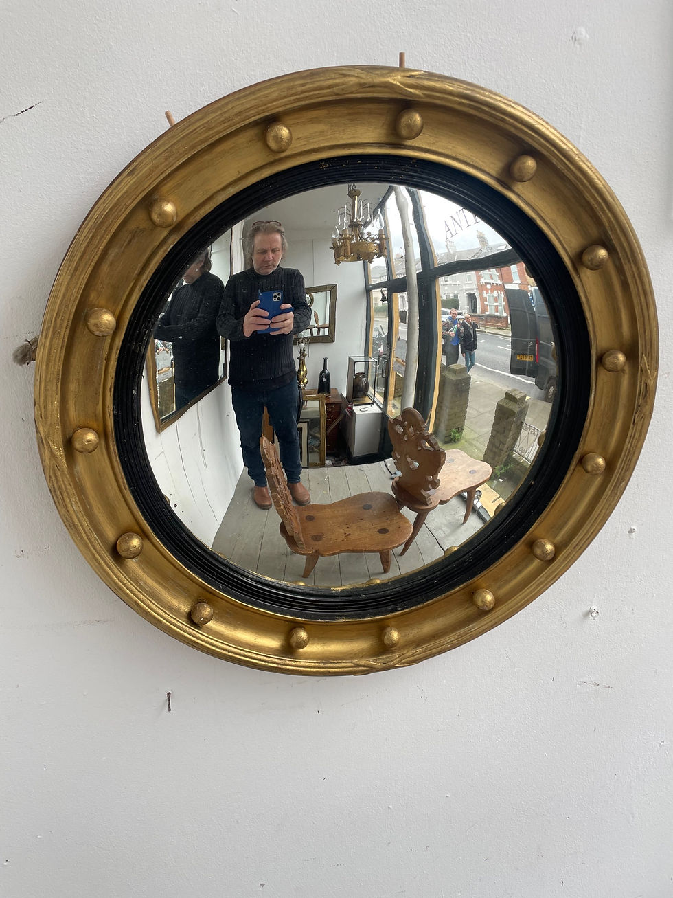 Thumbnail: Victorian convex mirror 62cm in diameter 