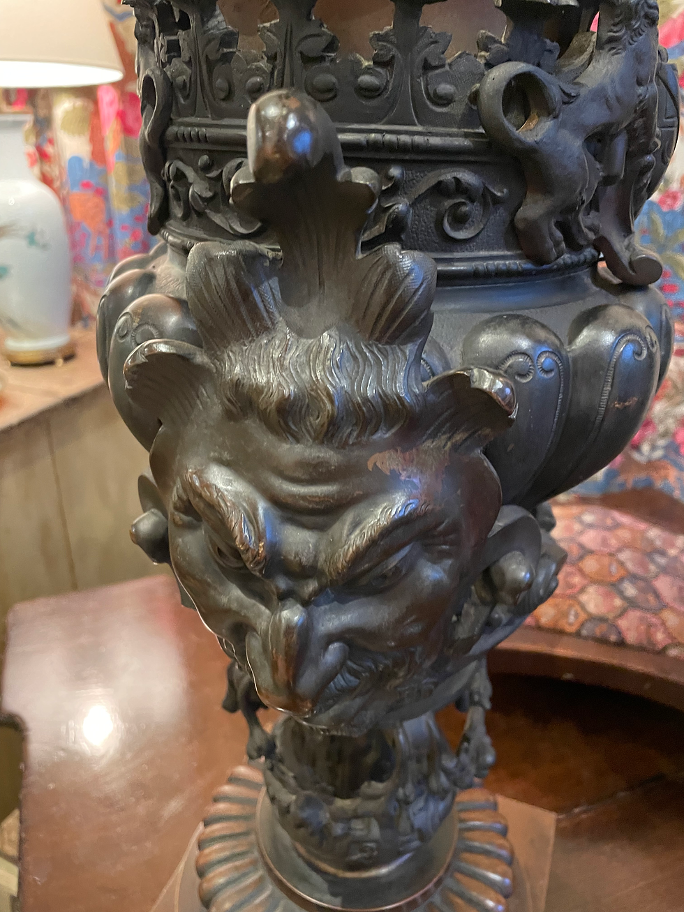 Thumbnail: A pair of Renaissance Revival bronze ewers , having handles cast with mythical s