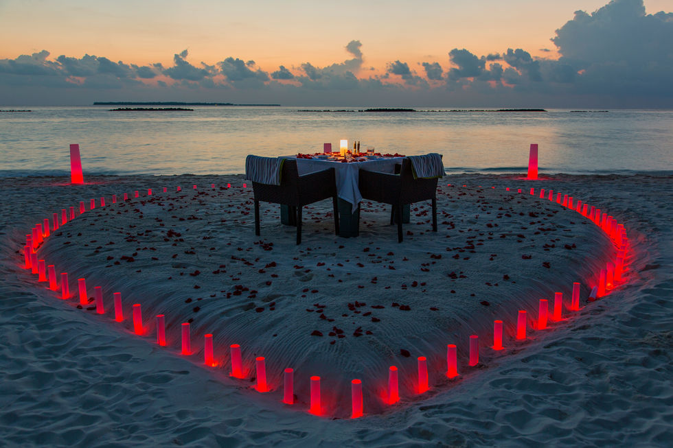 Superyacht shore party sunset photo, Maldives