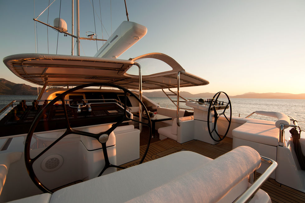 Photo on board, sunset at anchor. Greece
