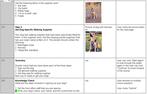 Screenshot of storyboard for project that shows an example of a knowledge check included.