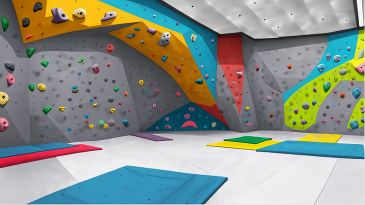 An example slide of the project showing one of the climbing areas of the bouldering gym.