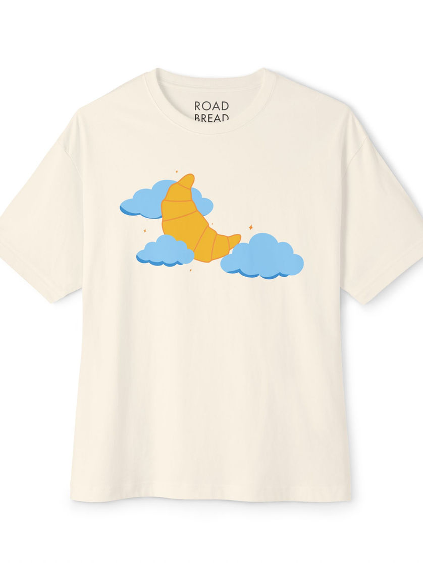 Cream t-shirt with crescent moon and clouds graphic