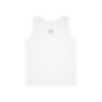 Back of white tank with small blue Road Bread logo on upper center